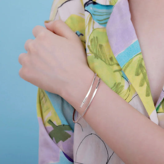 Engraved Adjustable Name Bangle Bracelet
