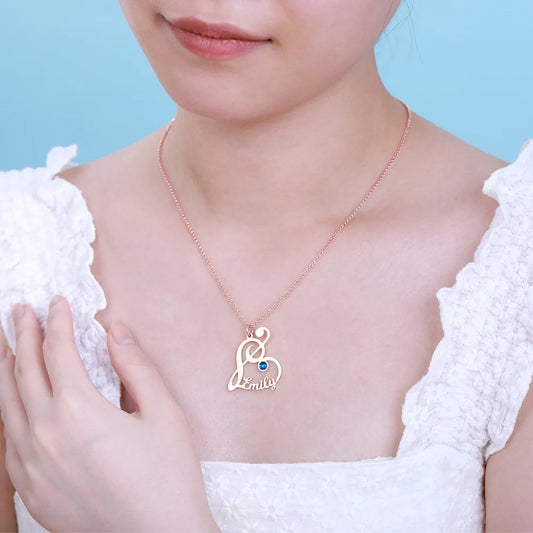 Personalized Treble Clef Name Birthstone Necklace