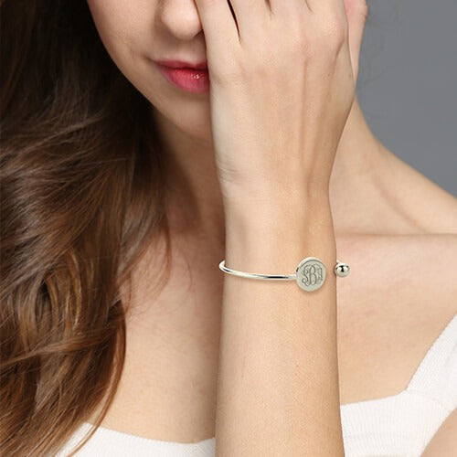 Disc Monogram Adjustable Bangle Bracelet
