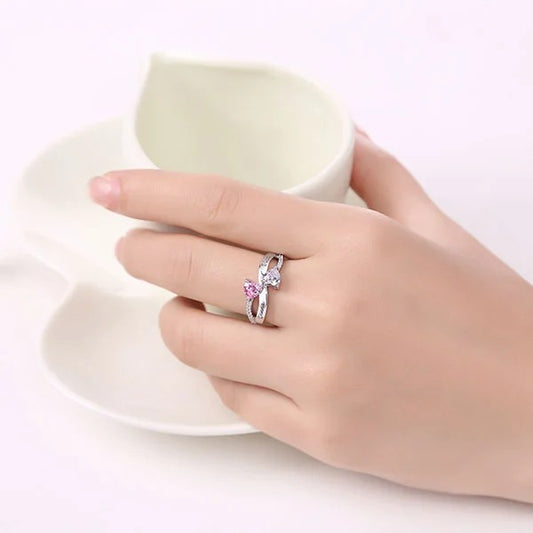 Engraved Two Heart Shaped Ring
