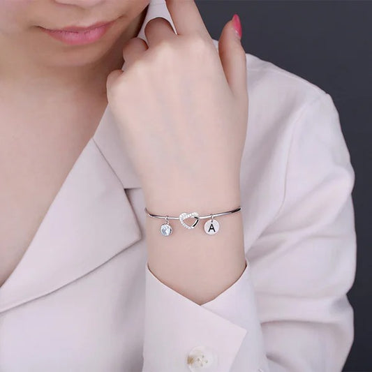 Heart Bangle Bracelet with Birthstone