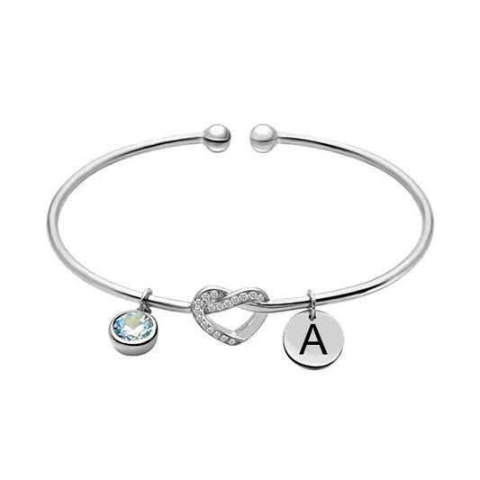 Heart Bangle Bracelet with Birthstone