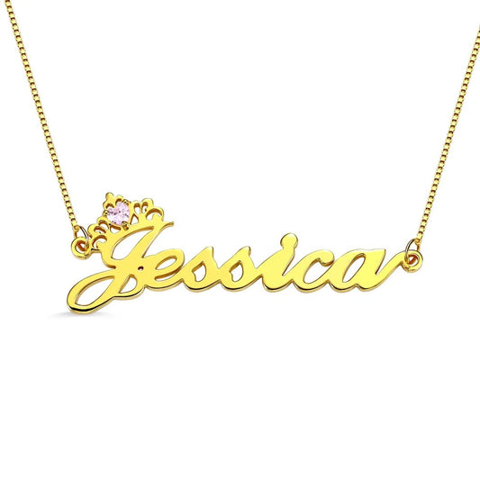 Personalized Crown Name Birthstone Necklace