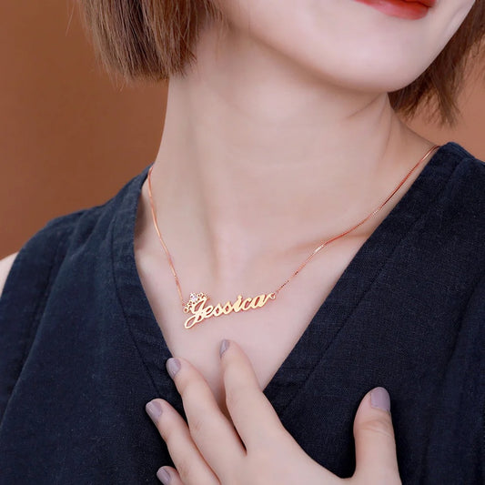 Personalized Crown Name Birthstone Necklace