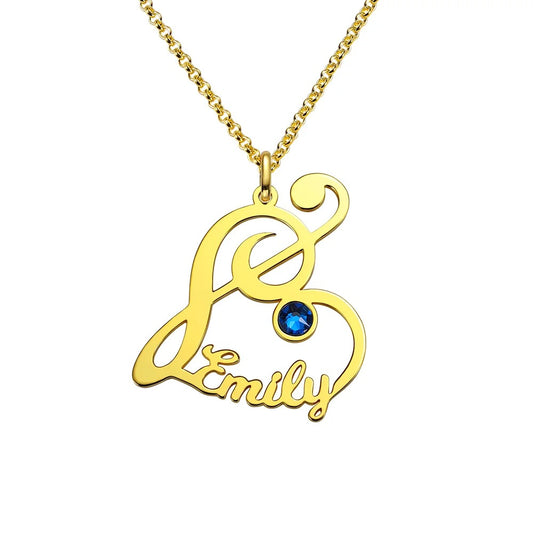 Personalized Treble Clef Name Birthstone Necklace