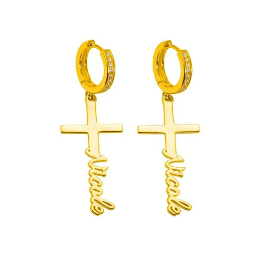 Personalized Cross Name Earrings