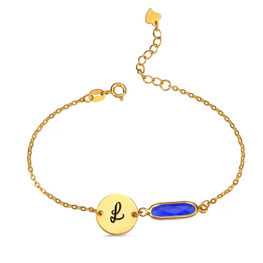 Custom Birthstone Bracelet with Name Disc