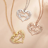 Custom Heart Name Necklace with Guardian Angel Wing