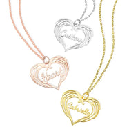 Custom Heart Name Necklace with Guardian Angel Wing