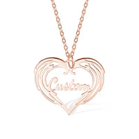 Custom Heart Name Necklace with Guardian Angel Wing