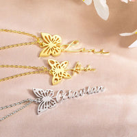 Custom Dainty Birth Butterfly Name Necklace