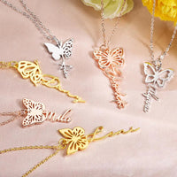 Custom Dainty Birth Butterfly Name Necklace