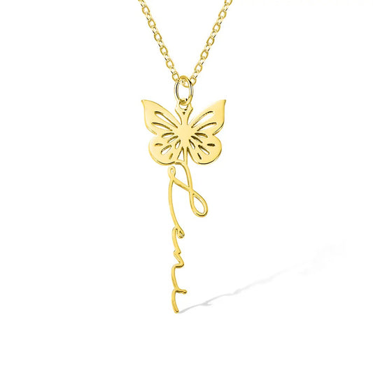 Custom Dainty Birth Butterfly Name Necklace