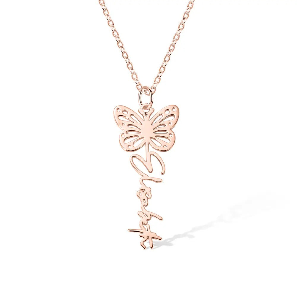 Custom Dainty Birth Butterfly Name Necklace