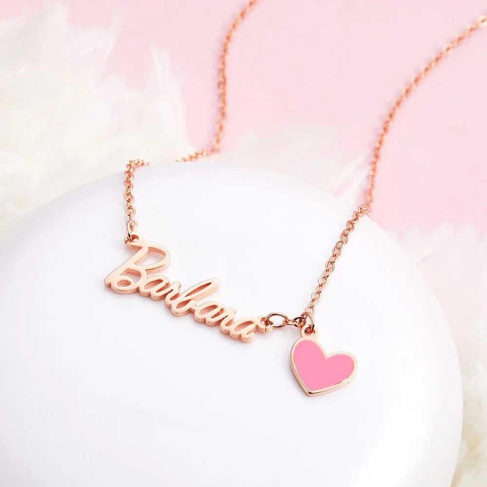 Personalized Name Necklace with Pink Heart