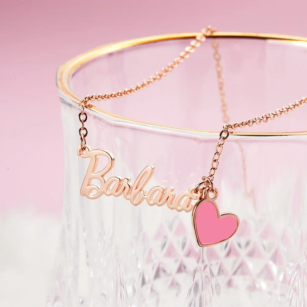 Personalized Name Necklace with Pink Heart