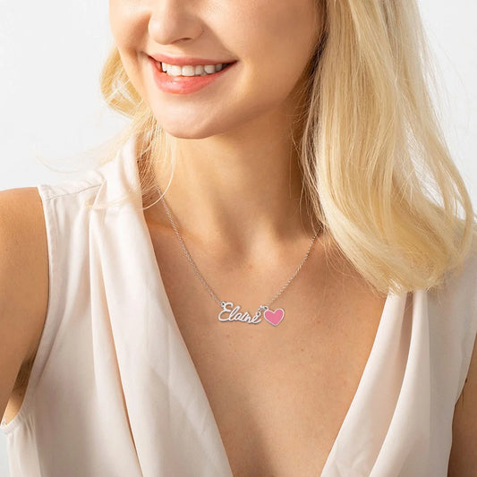 Personalized Name Necklace with Pink Heart