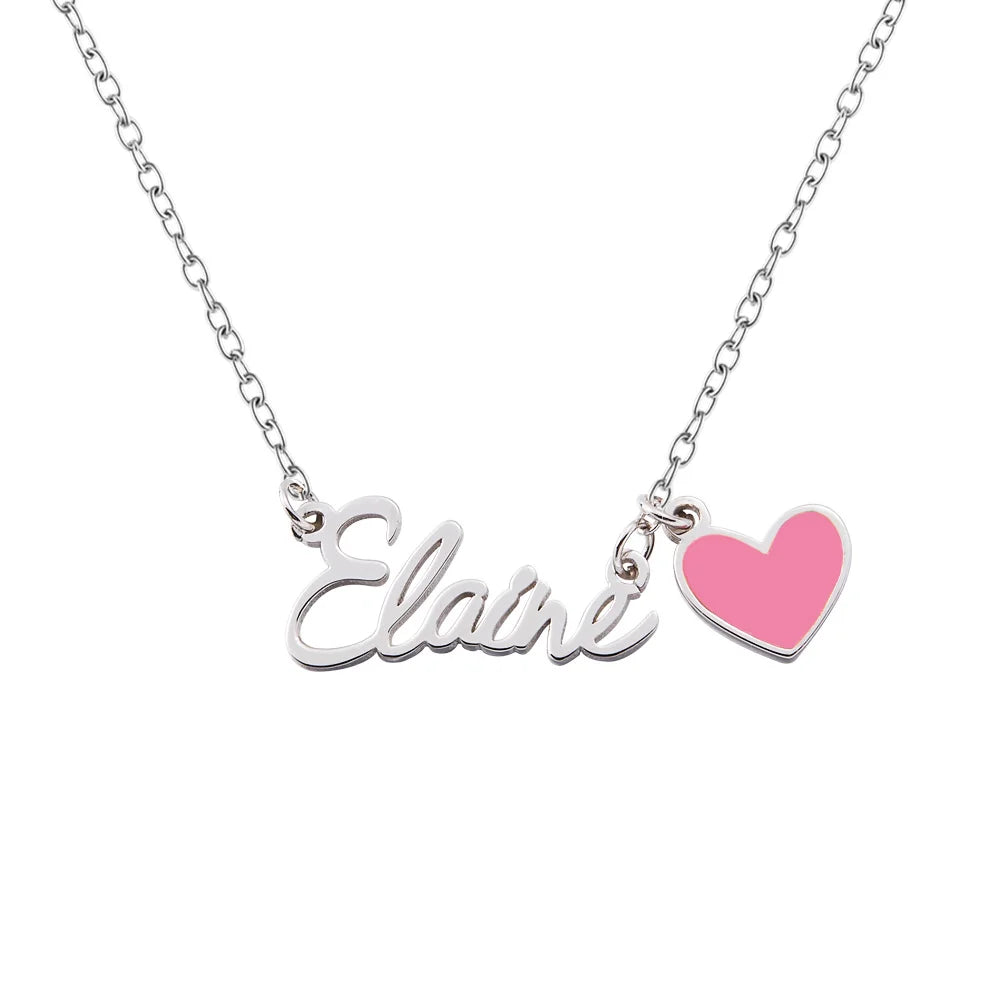 Personalized Name Necklace with Pink Heart