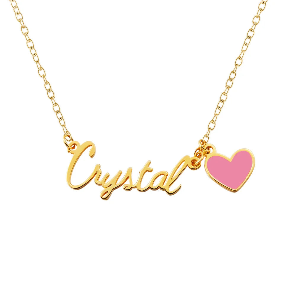 Personalized Name Necklace with Pink Heart
