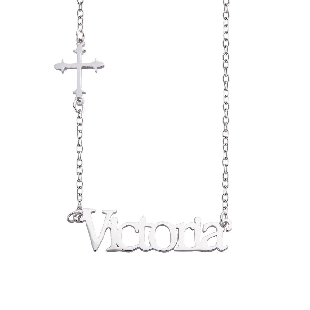 Personalized Sideway Name Cross Necklace