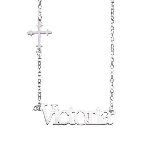 Personalized Sideway Name Cross Necklace