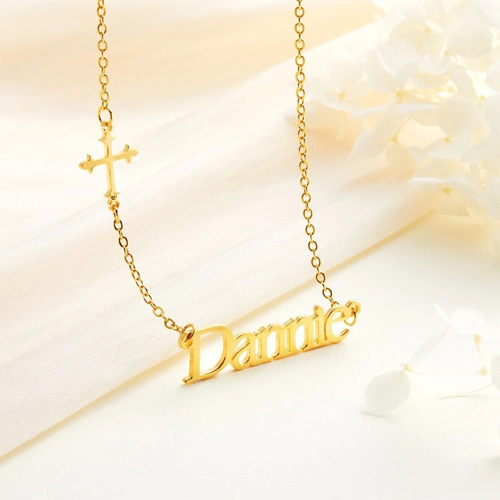 Personalized Sideway Name Cross Necklace
