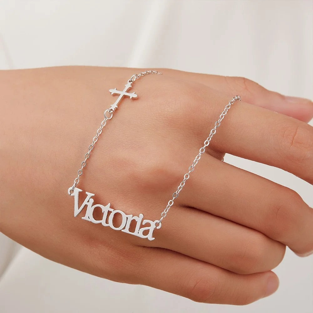 Personalized Sideway Name Cross Necklace