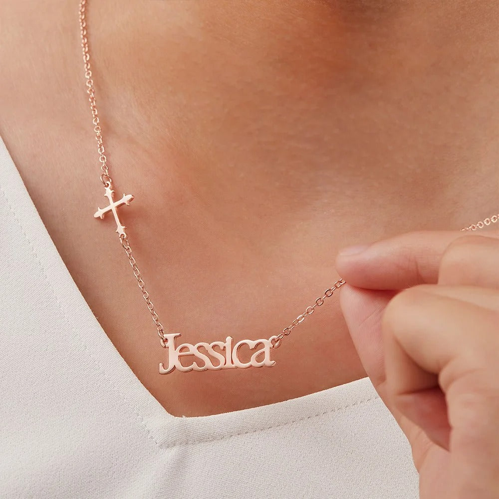 Personalized Sideway Name Cross Necklace
