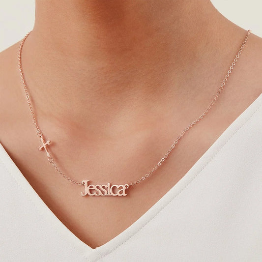 Personalized Sideway Name Cross Necklace