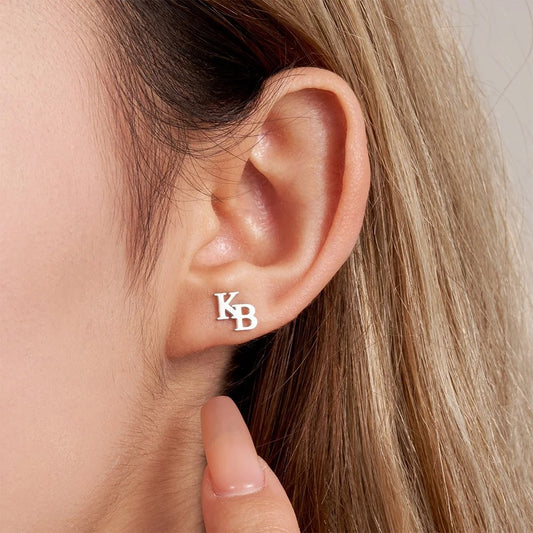 Personalized Tiny Two Letters Stud Earrings