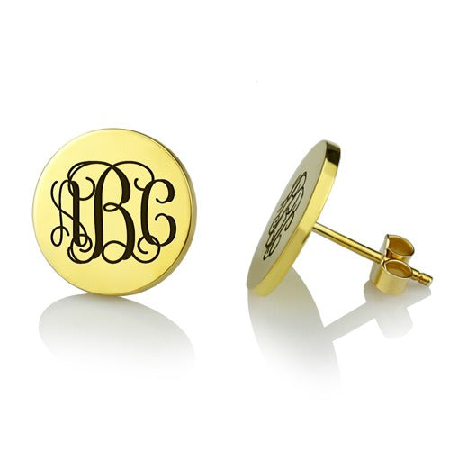 Engraved Disc Monogram Stud Earrings