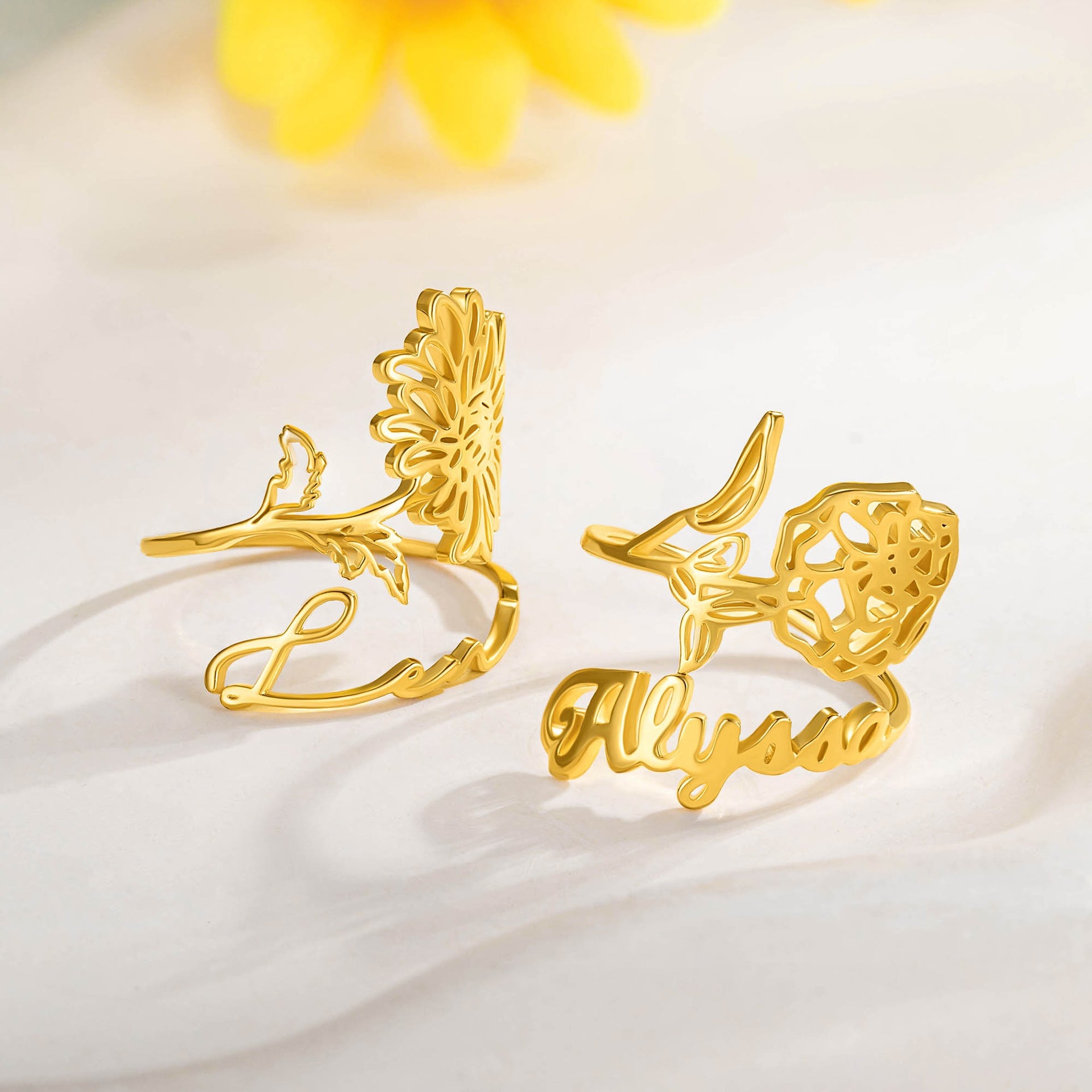 Custom Name Birth Flower Ring