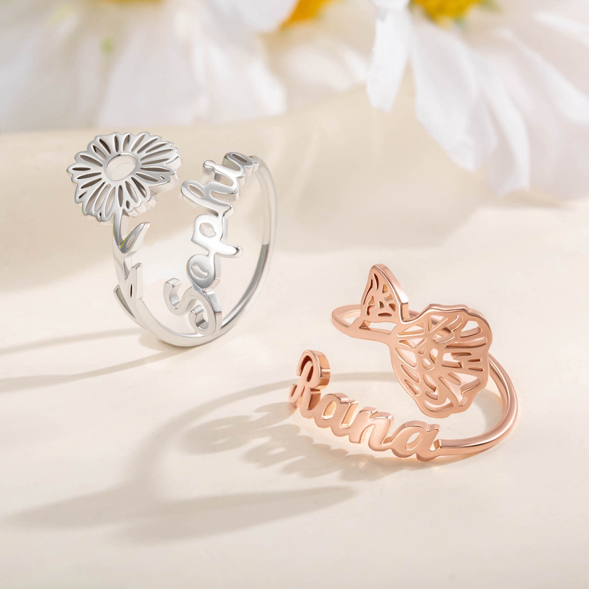 Custom Name Birth Flower Ring