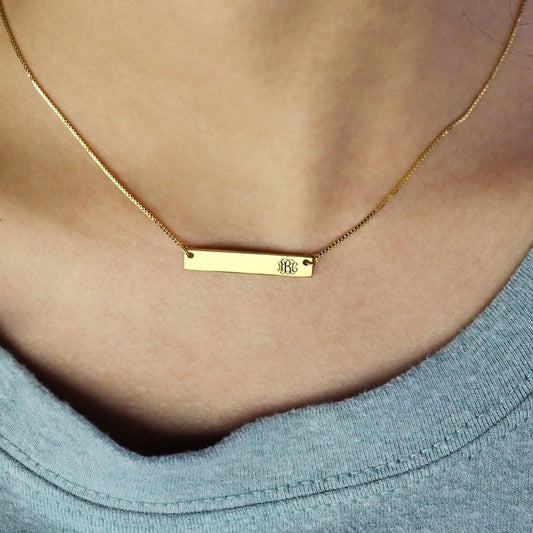 Engraved Monogram Initial Bar Necklace