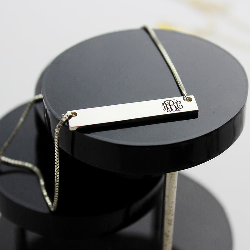 Engraved Monogram Initial Bar Necklace